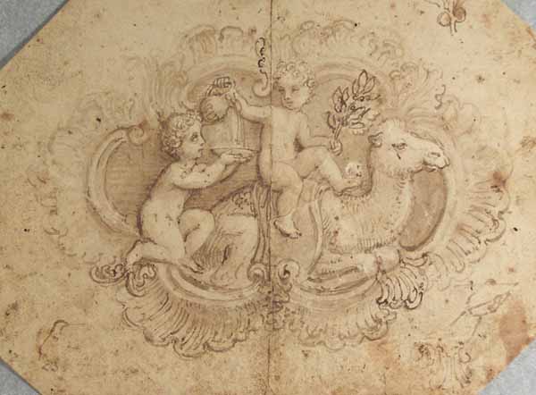 Design for a Wine Label showing Two Putti Riding a Dromedary